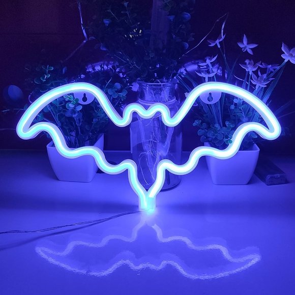 Blue BAT Neon Sign LED Light Wall Decor Lamp Halloween Party Cute Decoration New - Picture 4 of 9